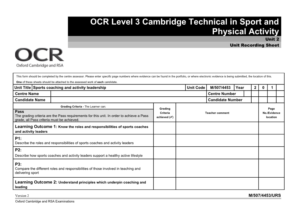 Unit 2 Sports Coaching And Leadership