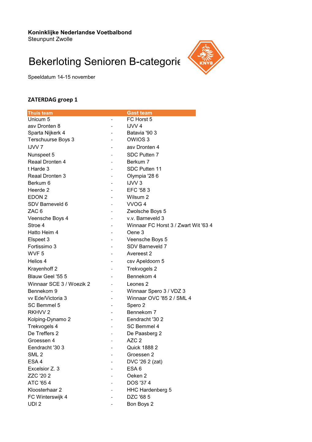 Bekerloting Senioren B-Categorie