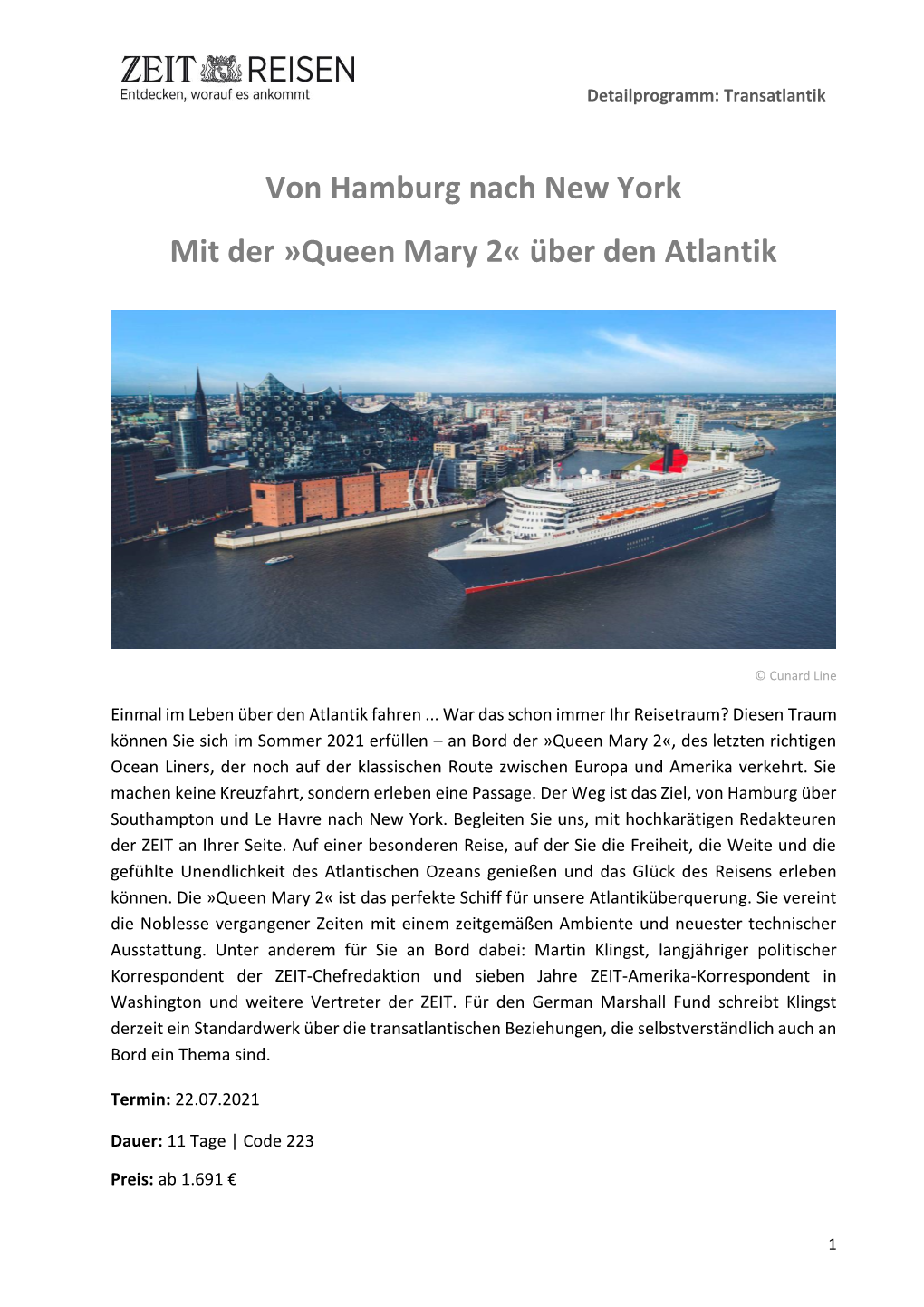 Von Hamburg Nach New York Mit Der »Queen Mary 2« Über Den Atlantik