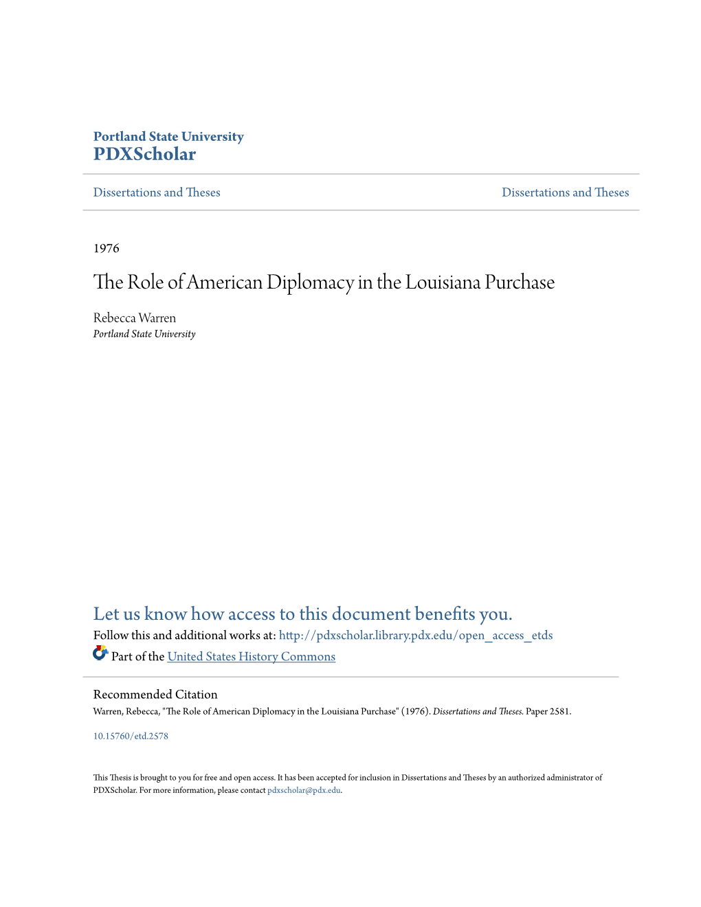 The Role of American Diplomacy in the Louisiana Purchase