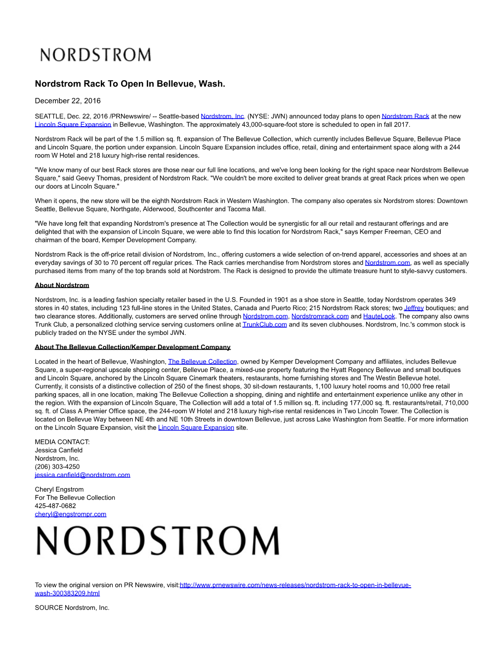 Nordstrom Rack to Open in Bellevue, Wash