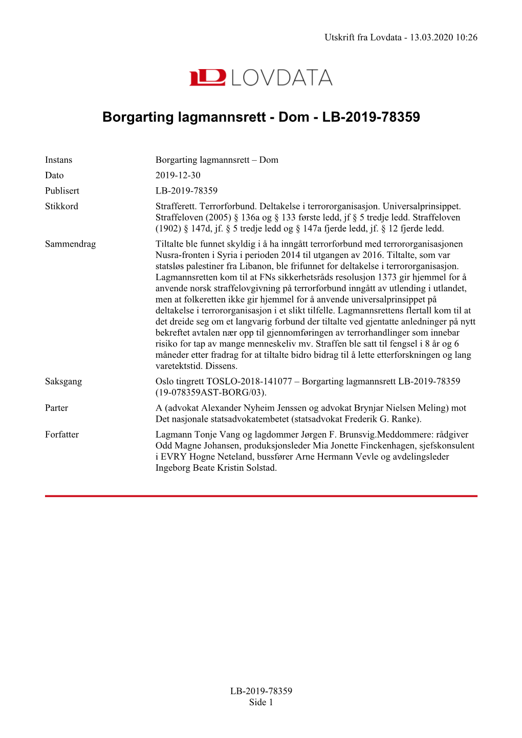 Borgarting Lagmannsrett - Dom - LB-2019-78359