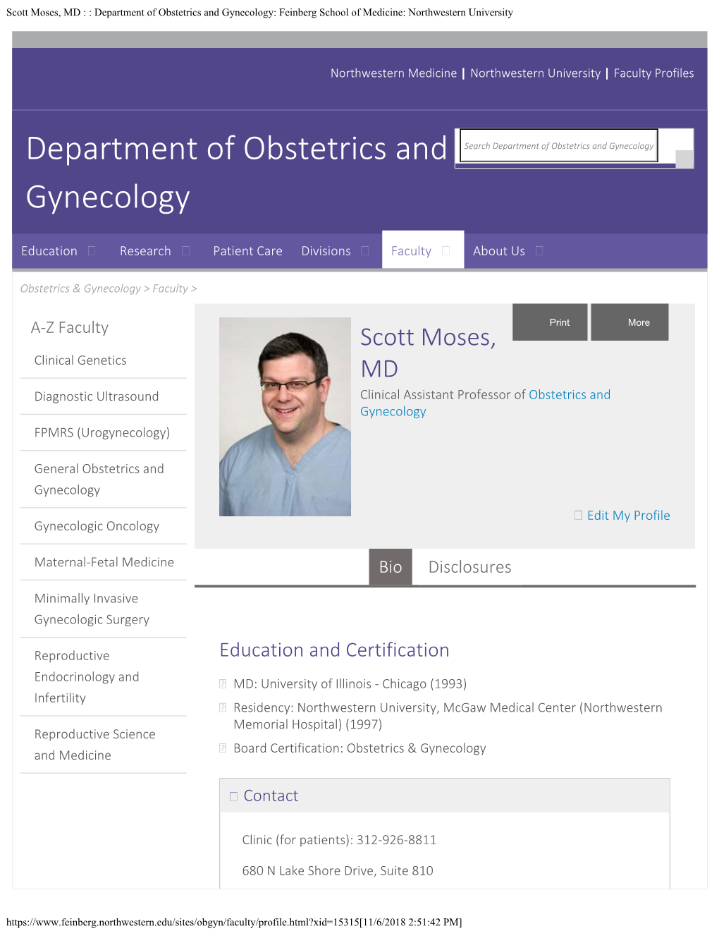 Scott Moses, MD : : Department of Obstetrics and Gynecology: Feinberg School of Medicine: Northwestern University