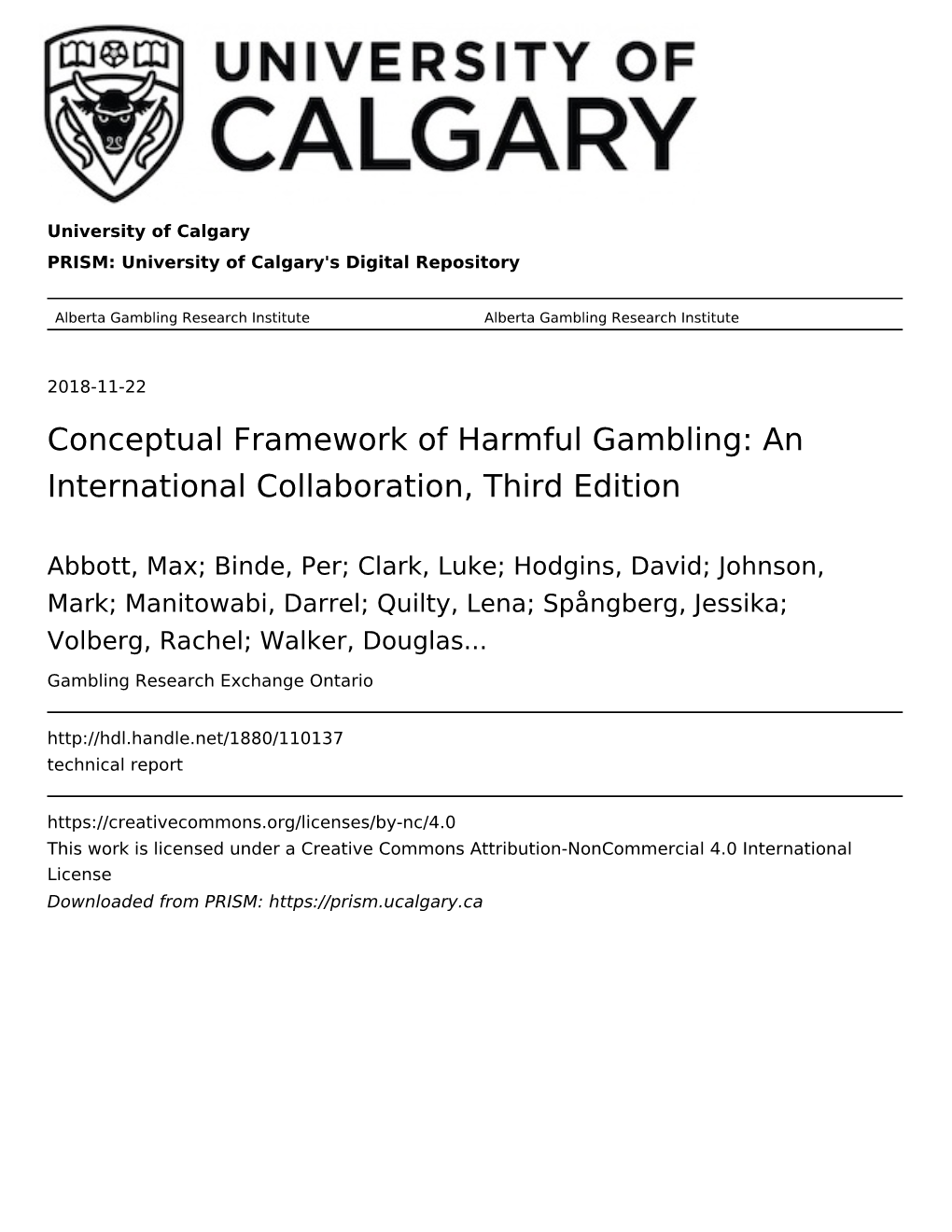 (2018) Conceptual Framework of Harmful Gambling