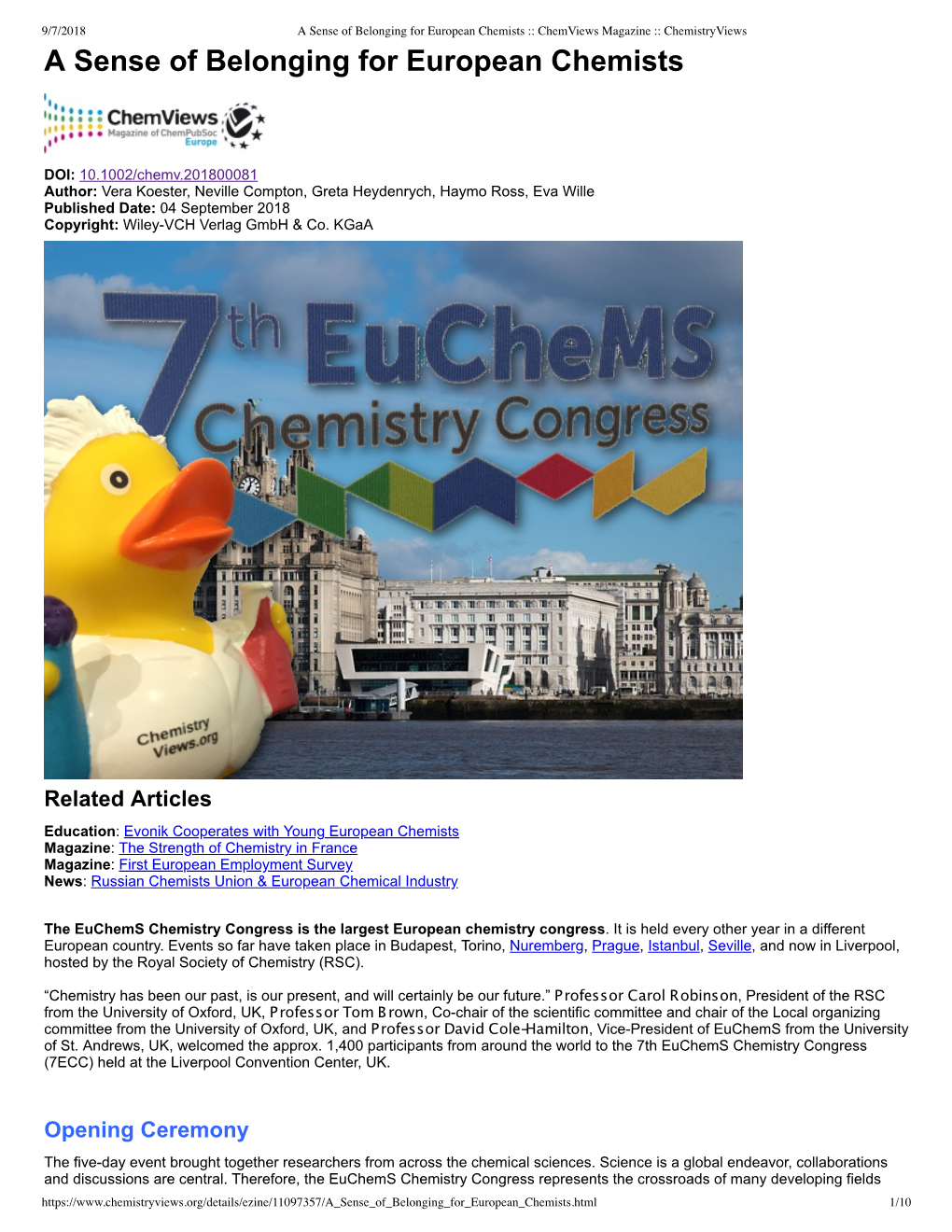 A Sense of Belonging for European Chemists :: Chemviews Magazine :: Chemistryviews a Sense of Belonging for European Chemists