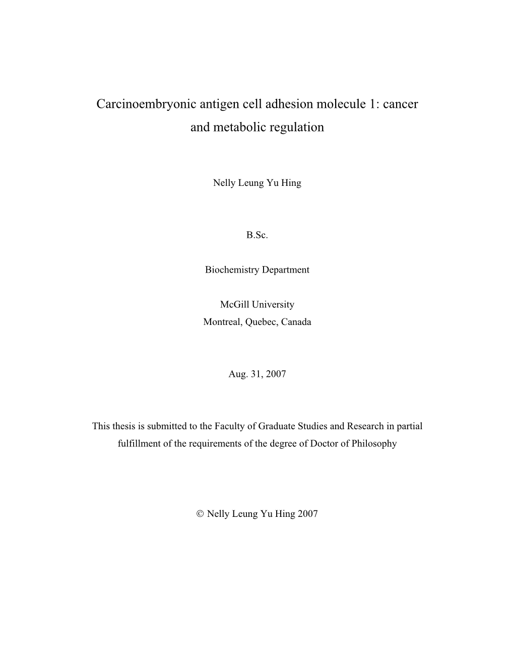 Cancer and Metabolic Regulation