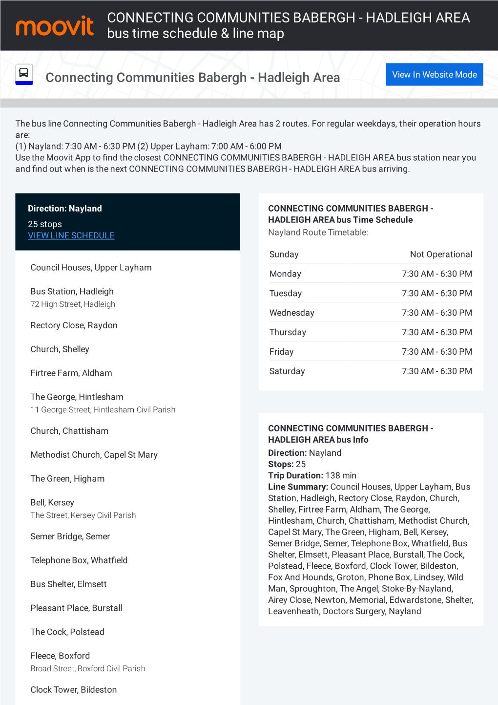 CONNECTING COMMUNITIES BABERGH - HADLEIGH AREA Bus Time Schedule & Line Map