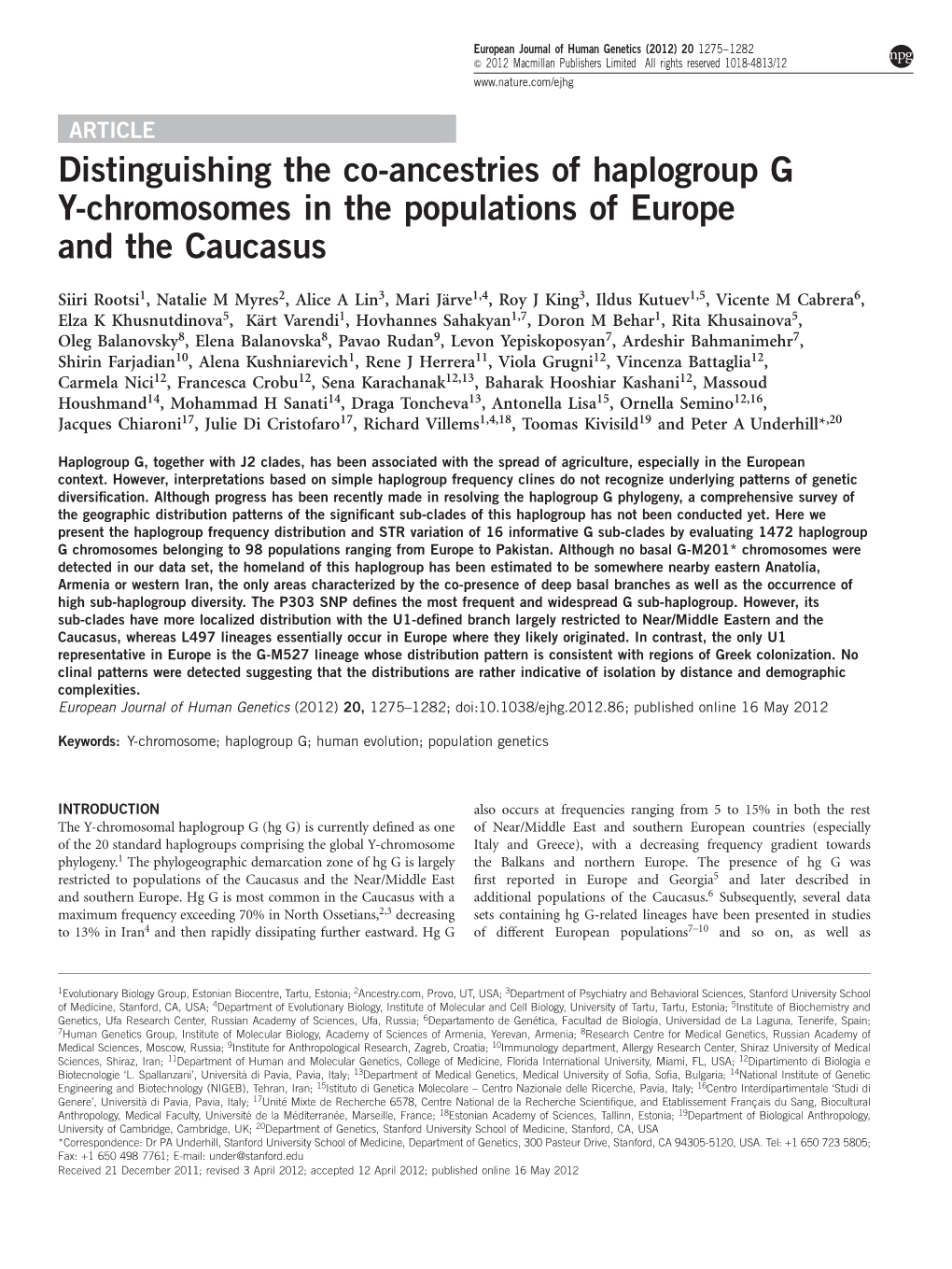 Distinguishing the Co-Ancestries of Haplogroup G Y-Chromosomes in the Populations of Europe and the Caucasus