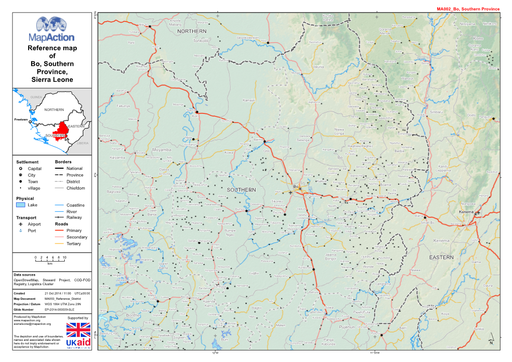 Reference Map of Bo, Southern Province, Sierra Leone