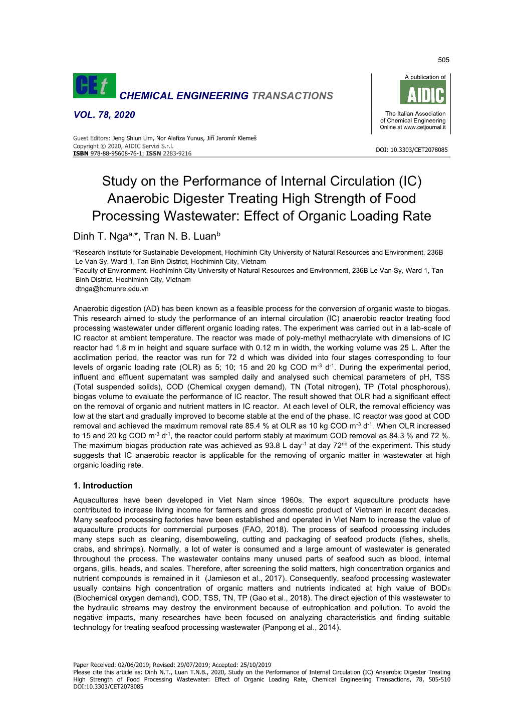 Study on the Performance of Internal Circulation (IC) Anaerobic