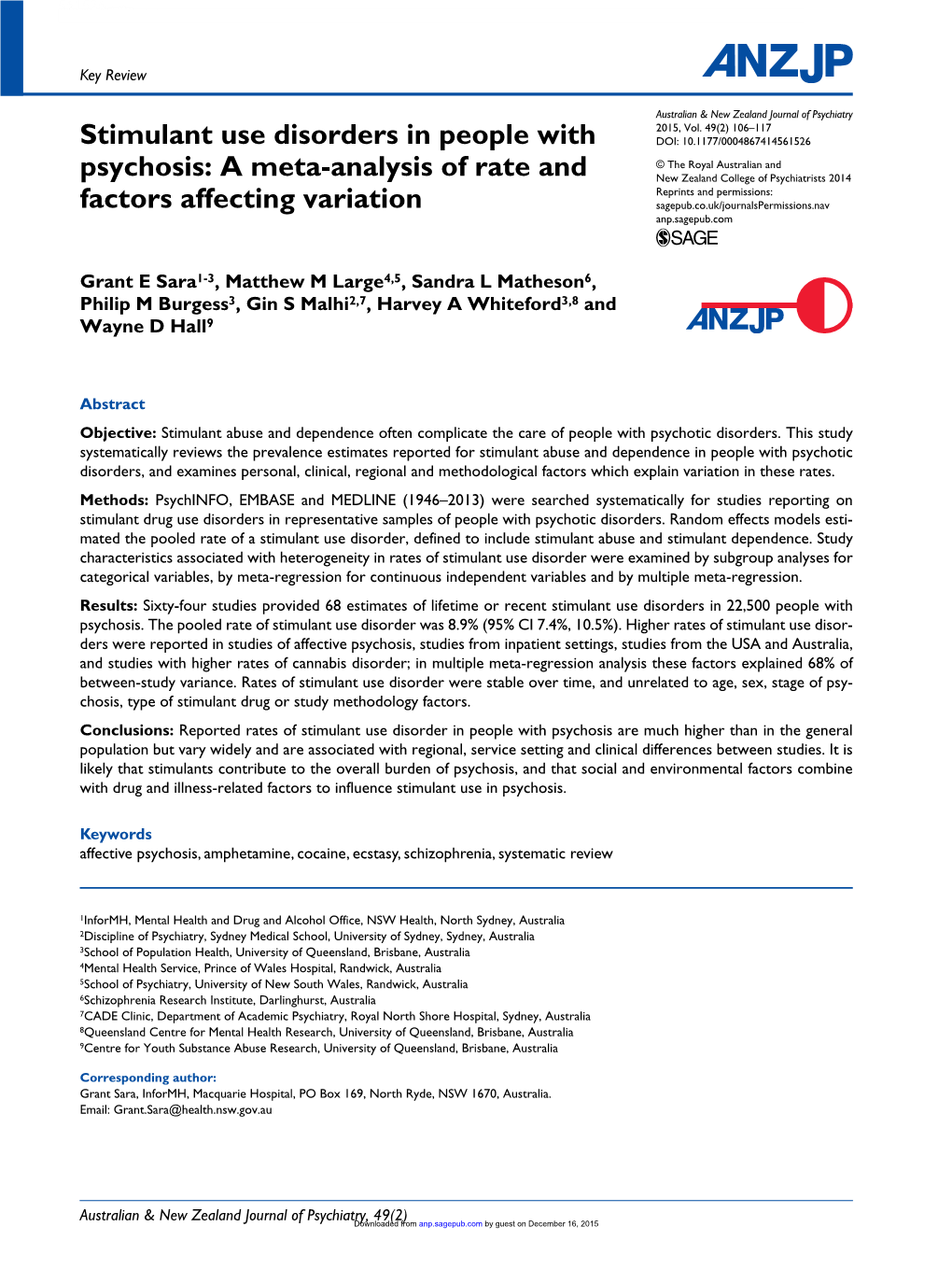 Stimulant Use Disorders in People with Psychosis: a Meta-Analysis of Rate