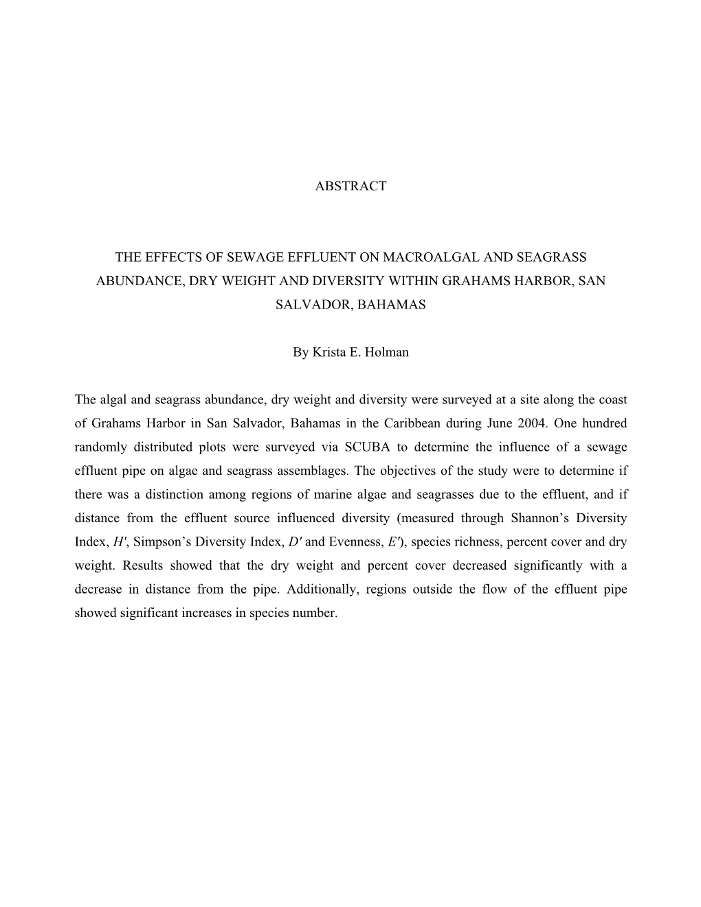 Abstract the Effects of Sewage Effluent On