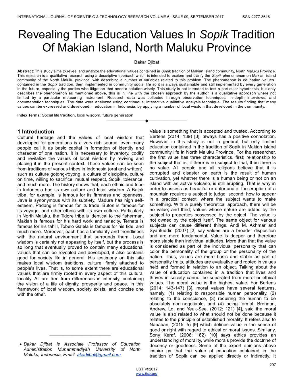 Revealing the Education Values in Sopik Tradition of Makian Island, North Maluku Province