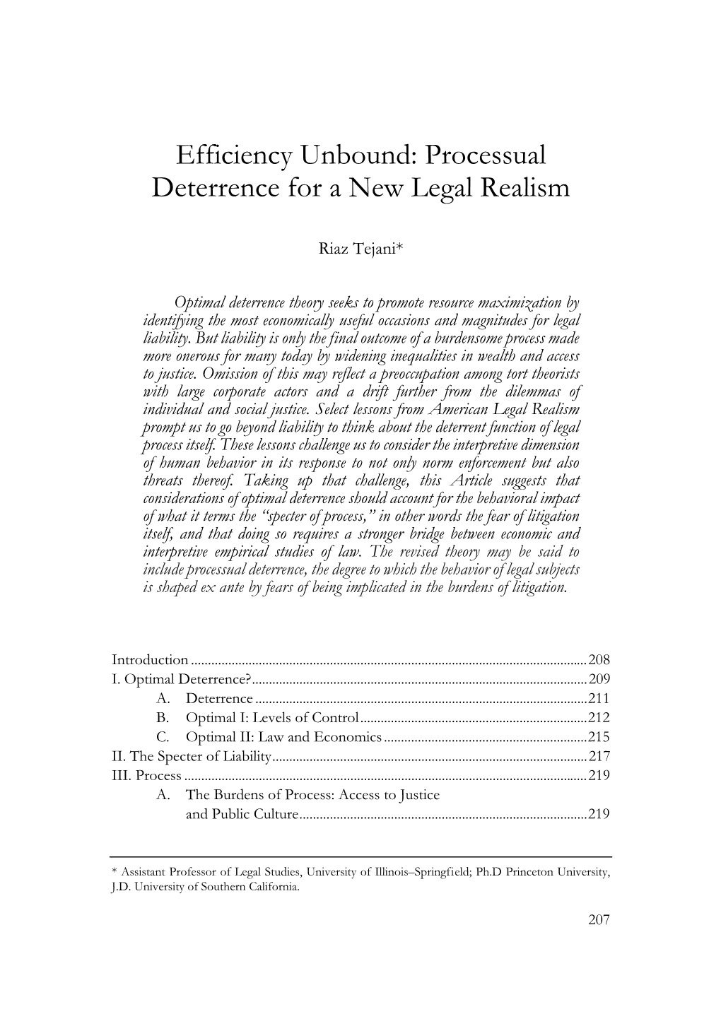 Processual Deterrence for a New Legal Realism