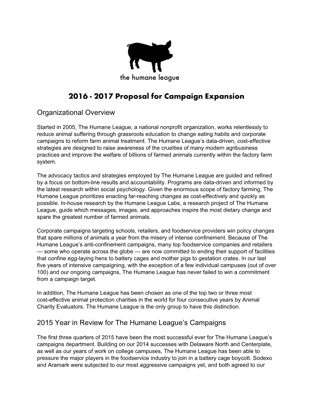 2017 Proposal for Campaign Expansion
