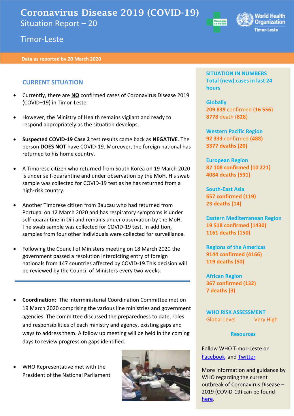 Coronavirus Disease 2019 (COVID-19) Situation Report – 20 Timor-Leste