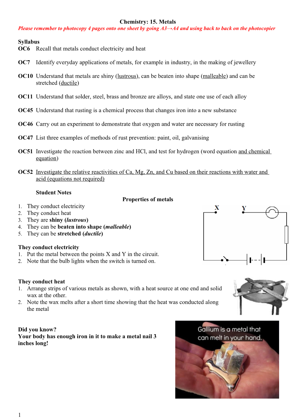 Chemistry: 15. Metals