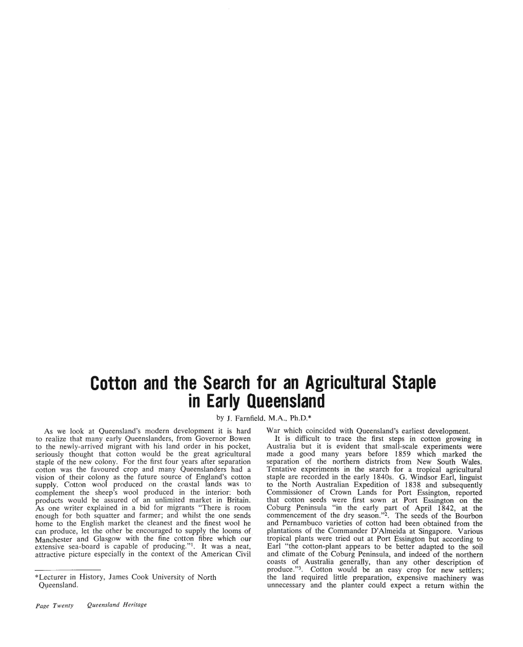 Cotton and the Search for an Agricultural Staple in Early Queensland by J