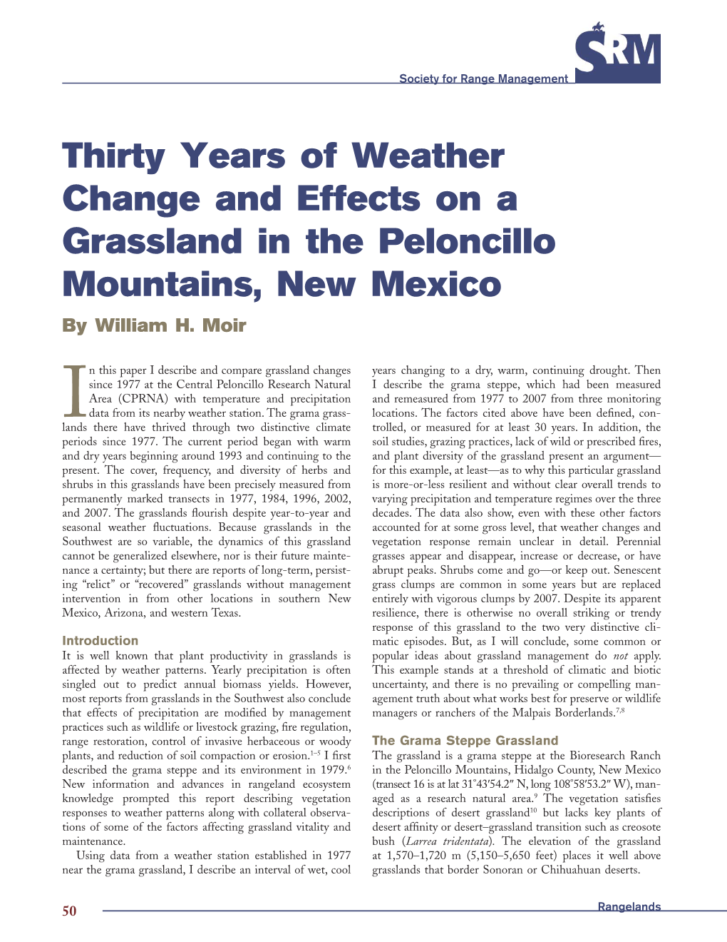 Thirty Years of Weather Change and Effects on a Grassland in the Peloncillo Mountains, New Mexico by William H