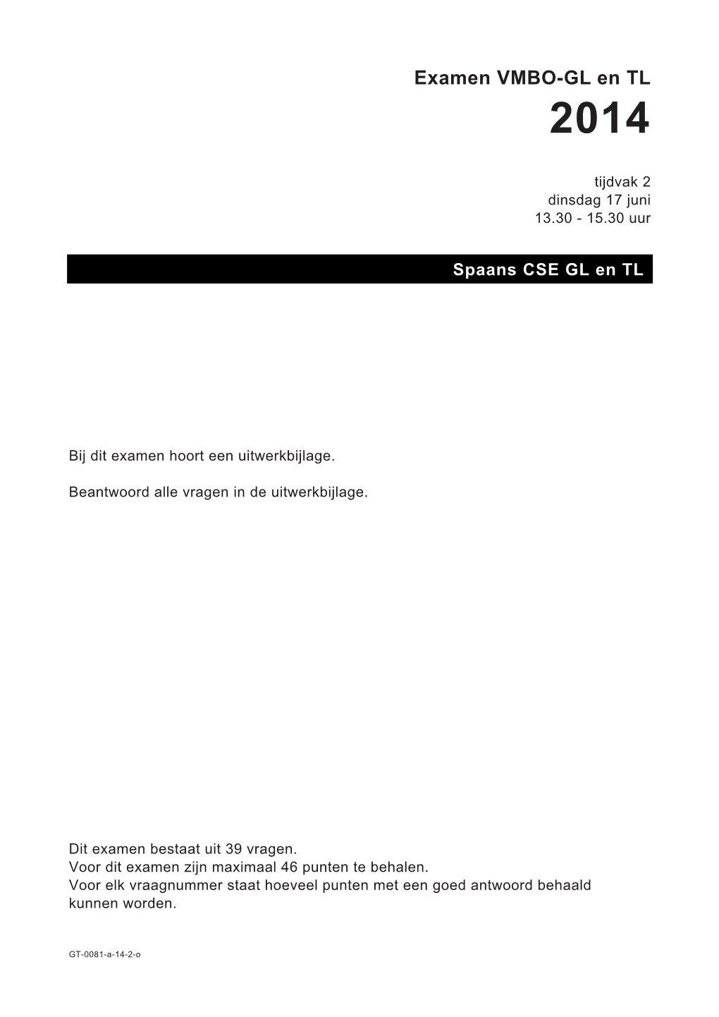 Examen VMBO-GL En TL 2014