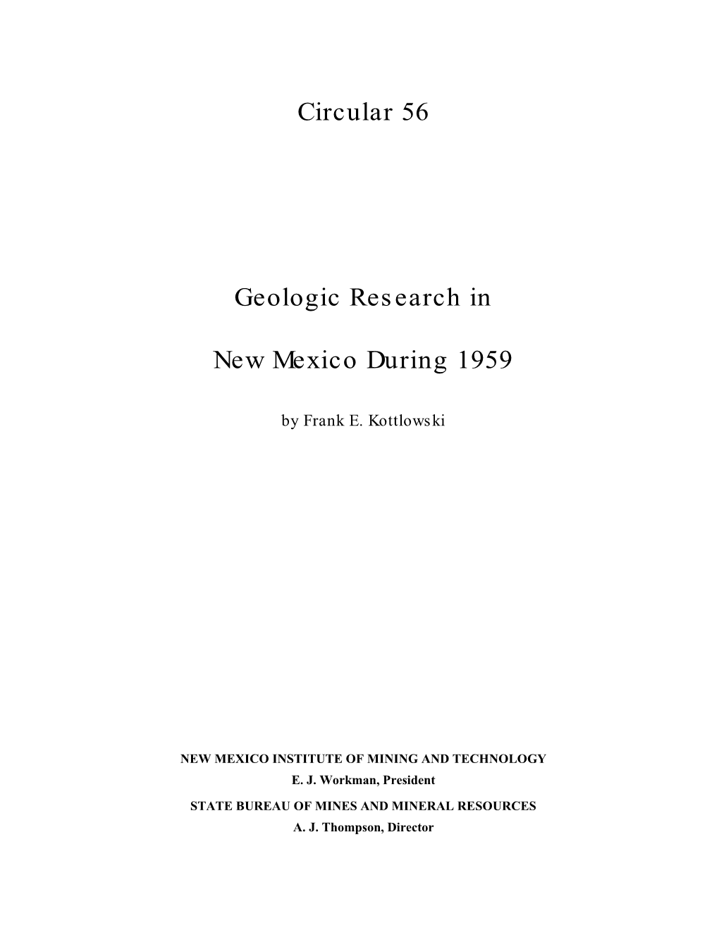 Geologic Research in New Mexico During 1959