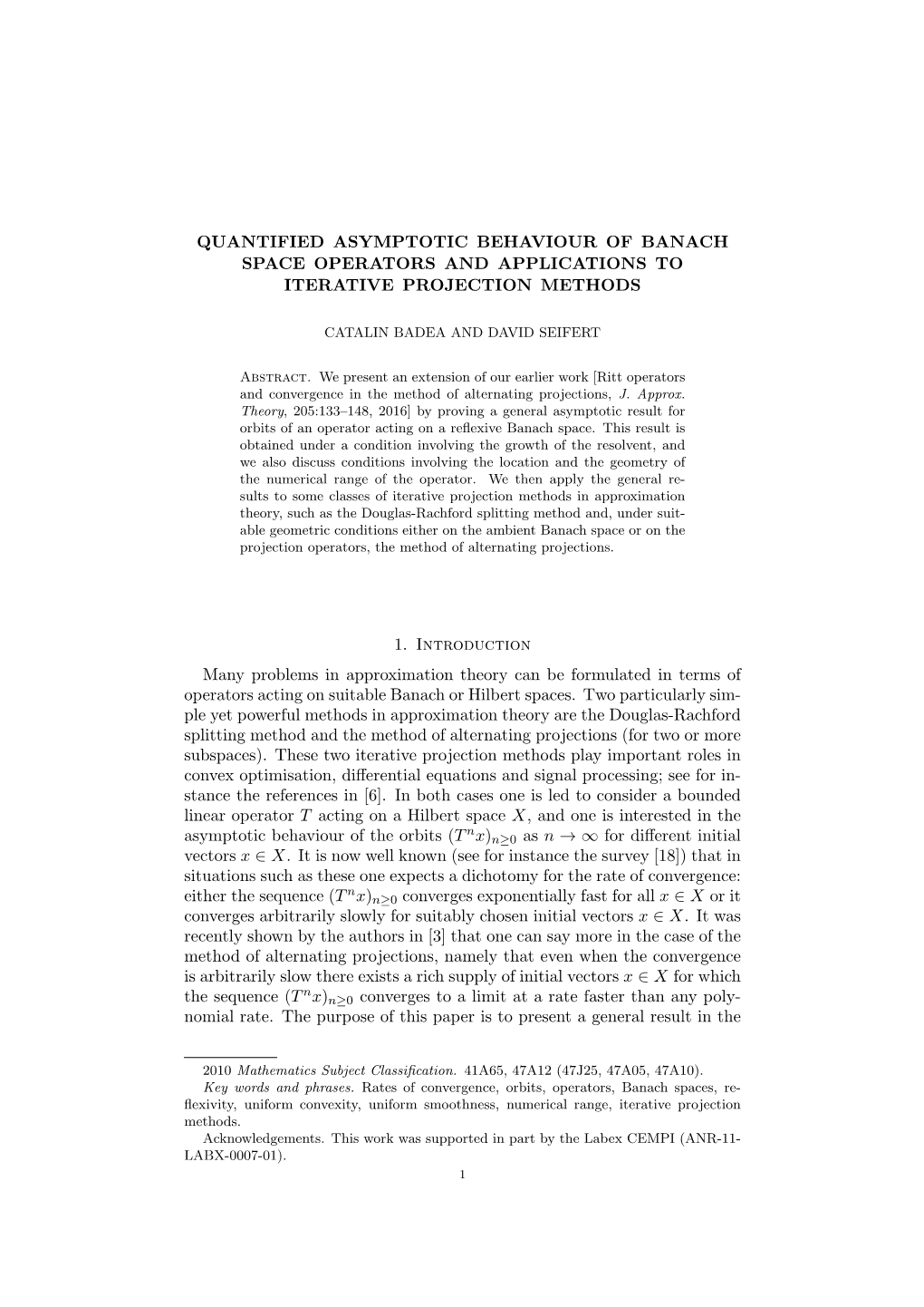 Quantified Asymptotic Behaviour of Banach Space Operators and Applications to Iterative Projection Methods