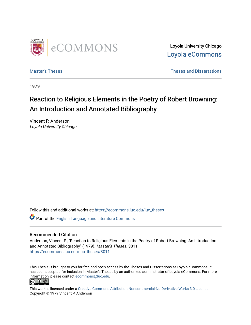 Reaction to Religious Elements in the Poetry of Robert Browning: an Introduction and Annotated Bibliography