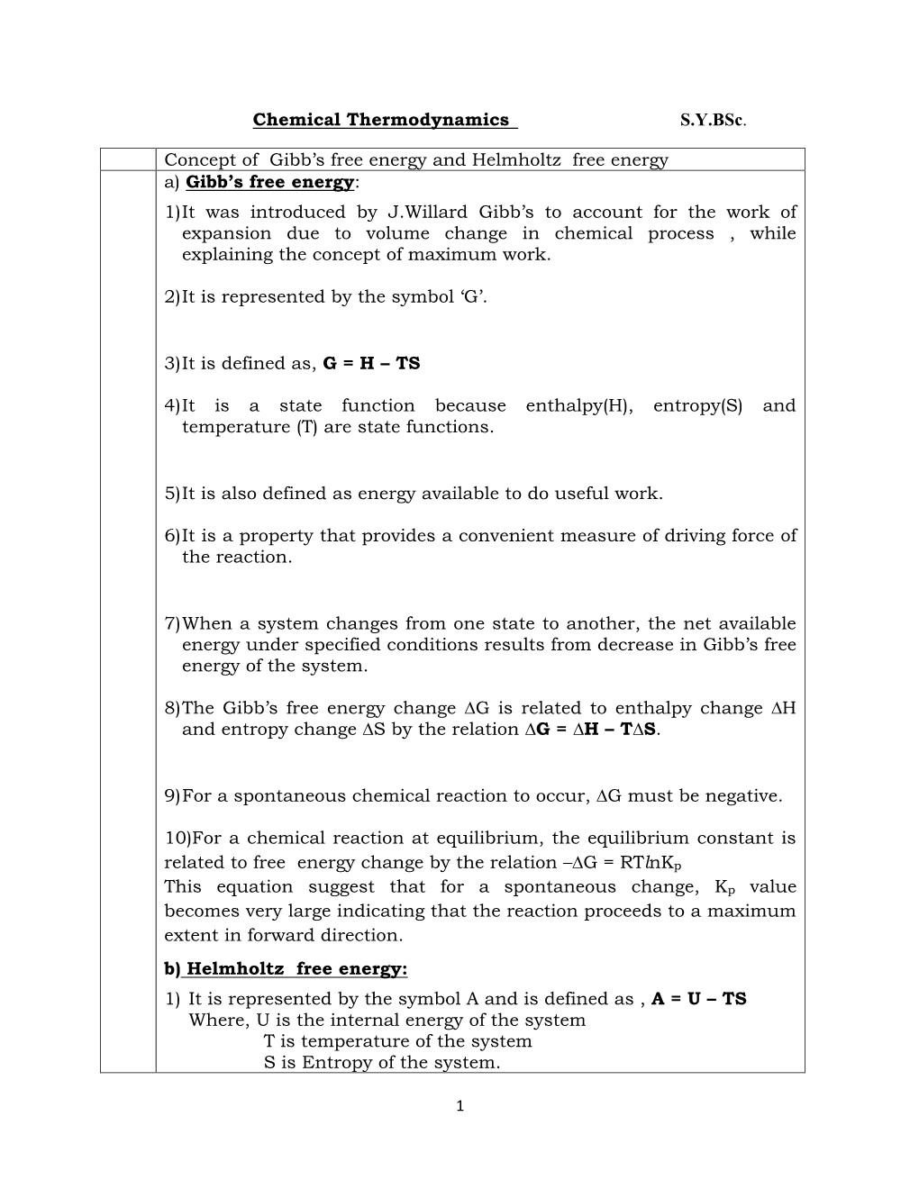 Chemical Thermodynamics S.Y.Bsc