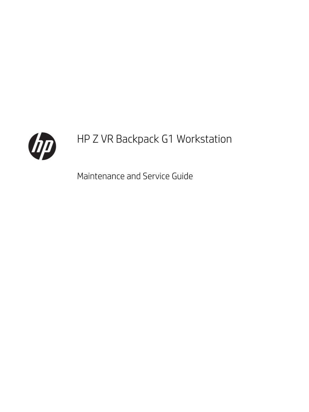 HP Z VR Backpack G1 Workstation Maintenance and Service Guide