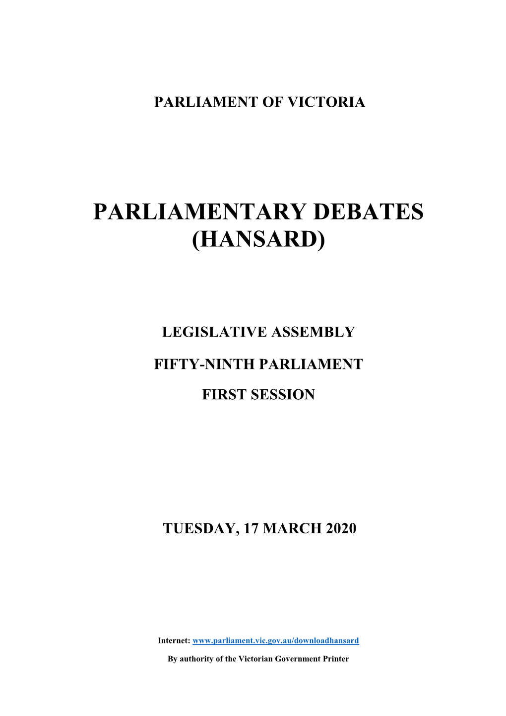 Parliament of Victoria Parliamentary Debates (Hansard)