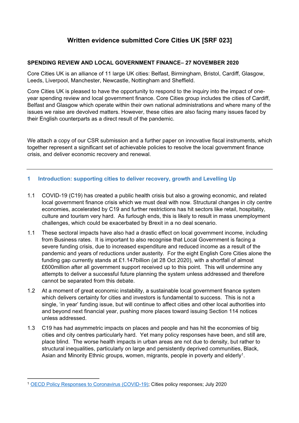 Written Evidence Submitted Core Cities UK [SRF 023]