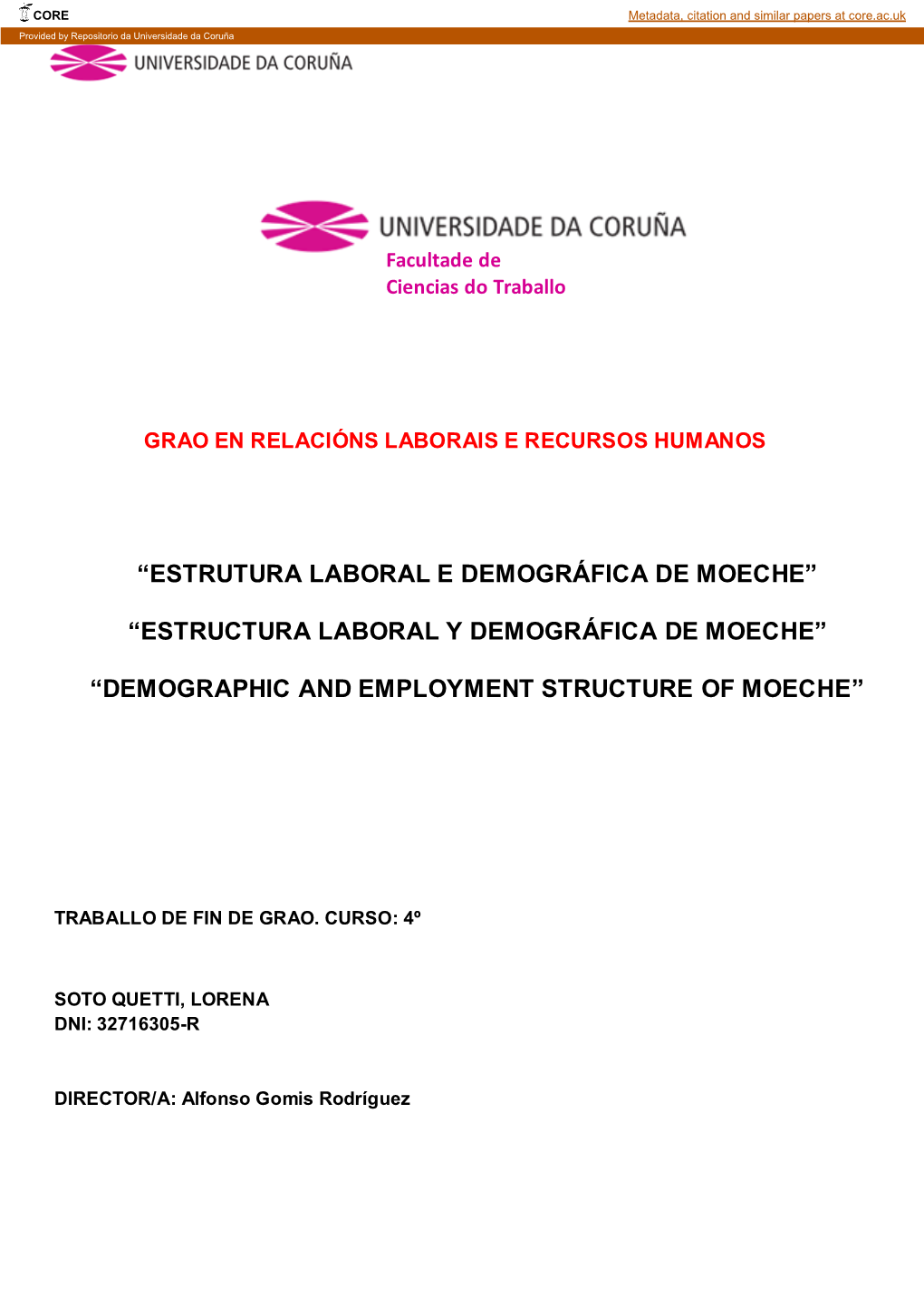 “Estrutura Laboral E Demográfica De Moeche”