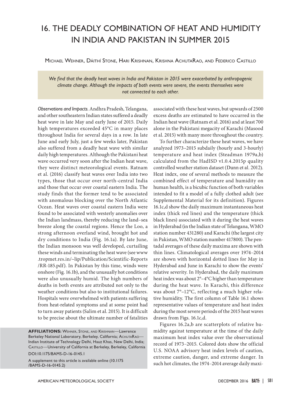 16. the Deadly Combination of Heat and Humidity in India and Pakistan in Summer 2015