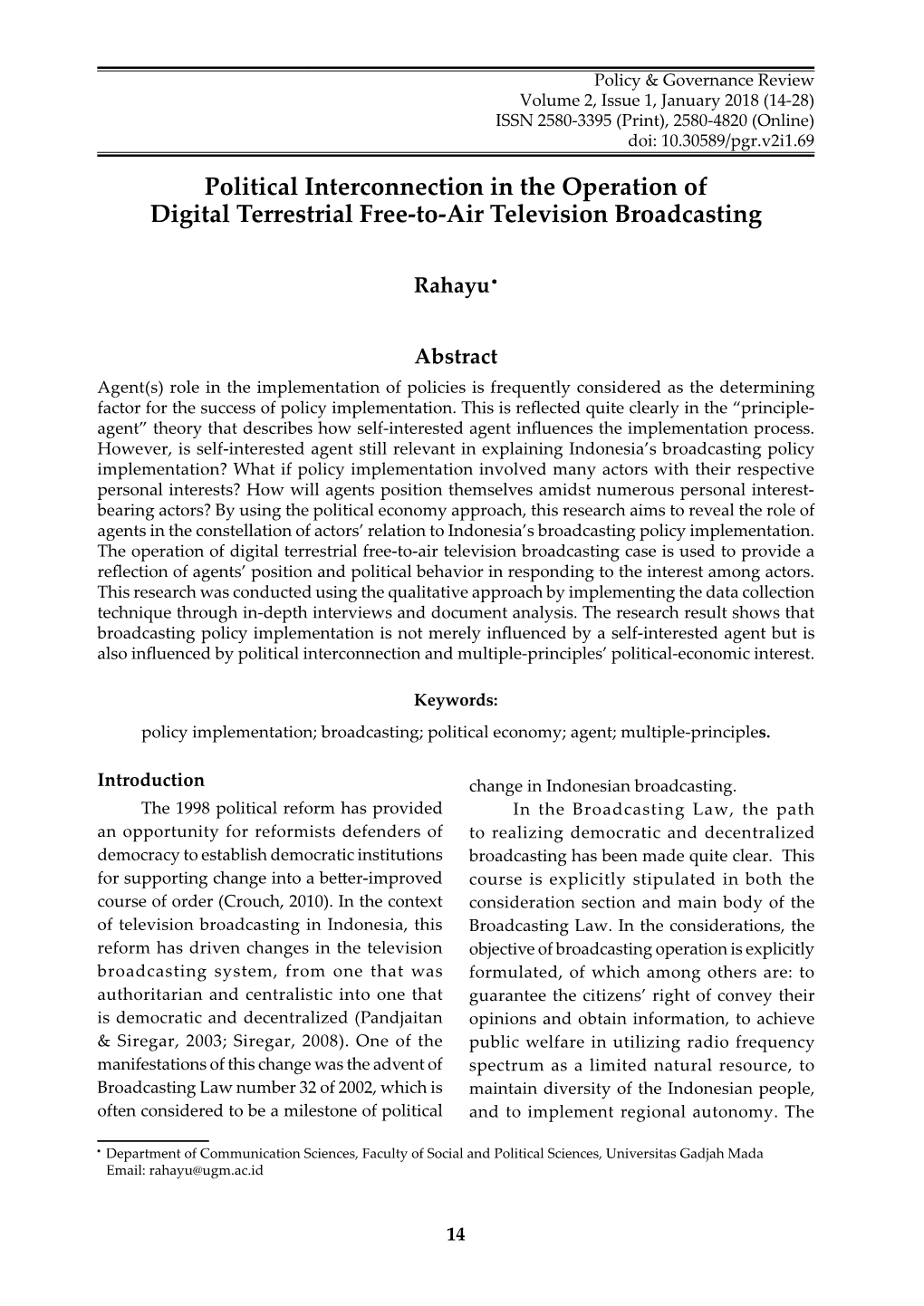 Political Interconnection in the Operation of Digital Terrestrial Free-To-Air Television Broadcasting