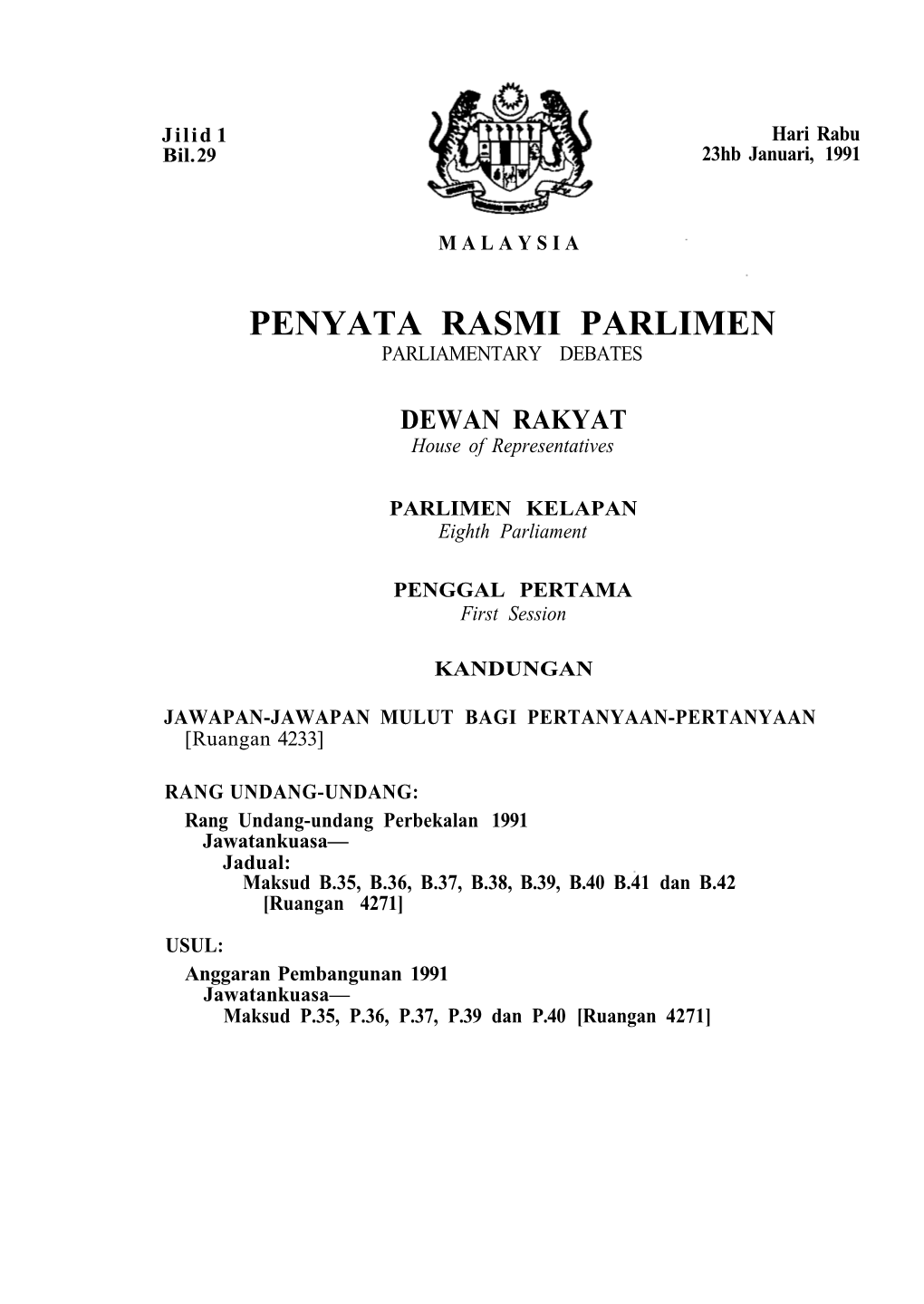 Penyata Rasmi Parlimen Parliamentary Debates