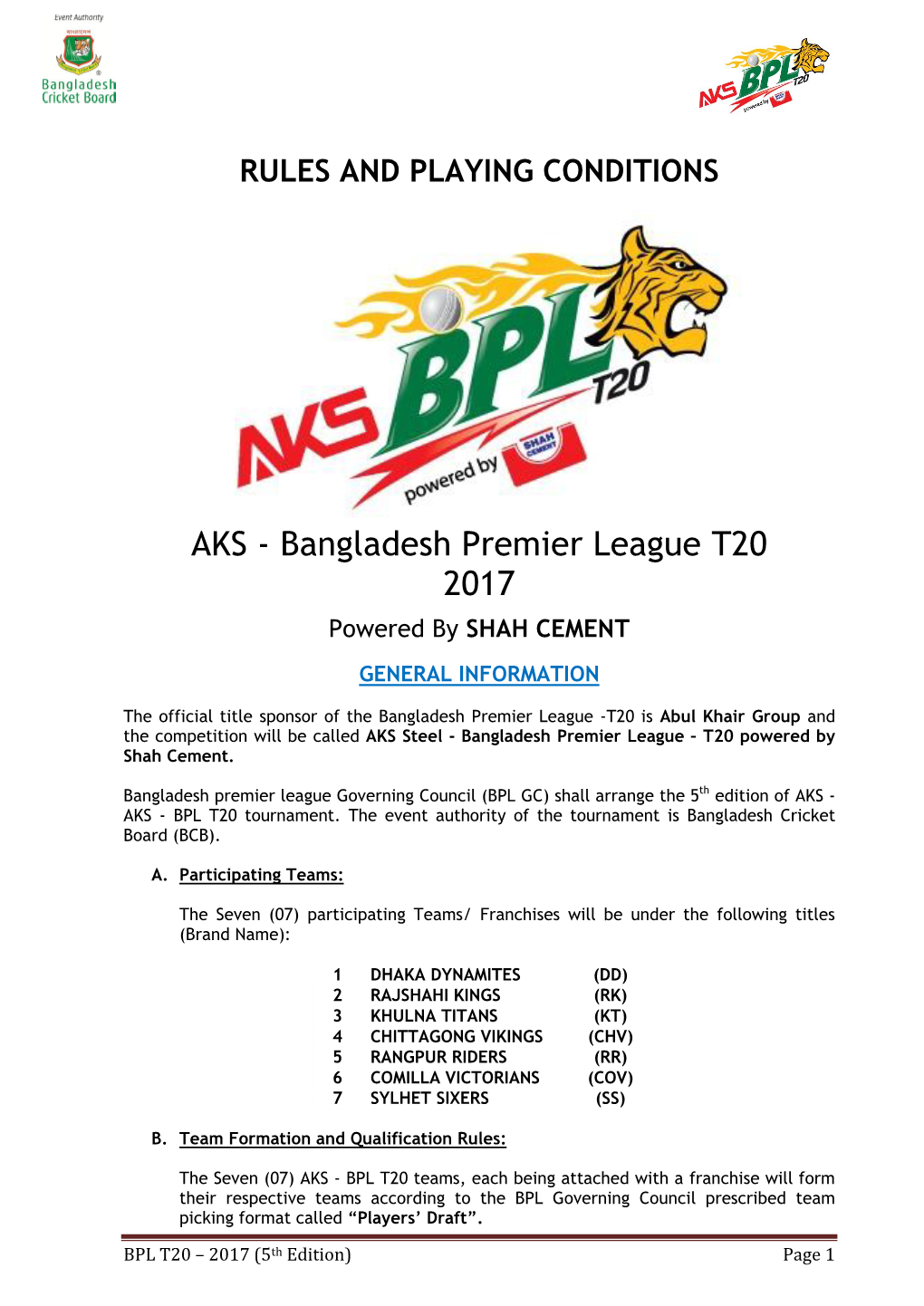 Bangladesh Premier League T20 2017