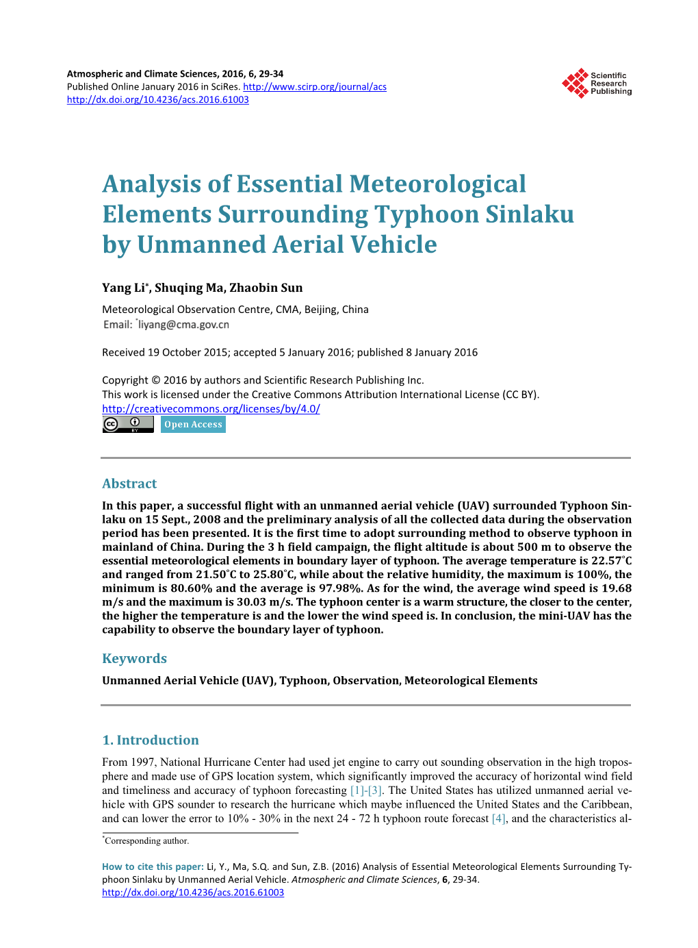 Analysis of Essential Meteorological Elements Surrounding Typhoon Sinlaku by Unmanned Aerial Vehicle