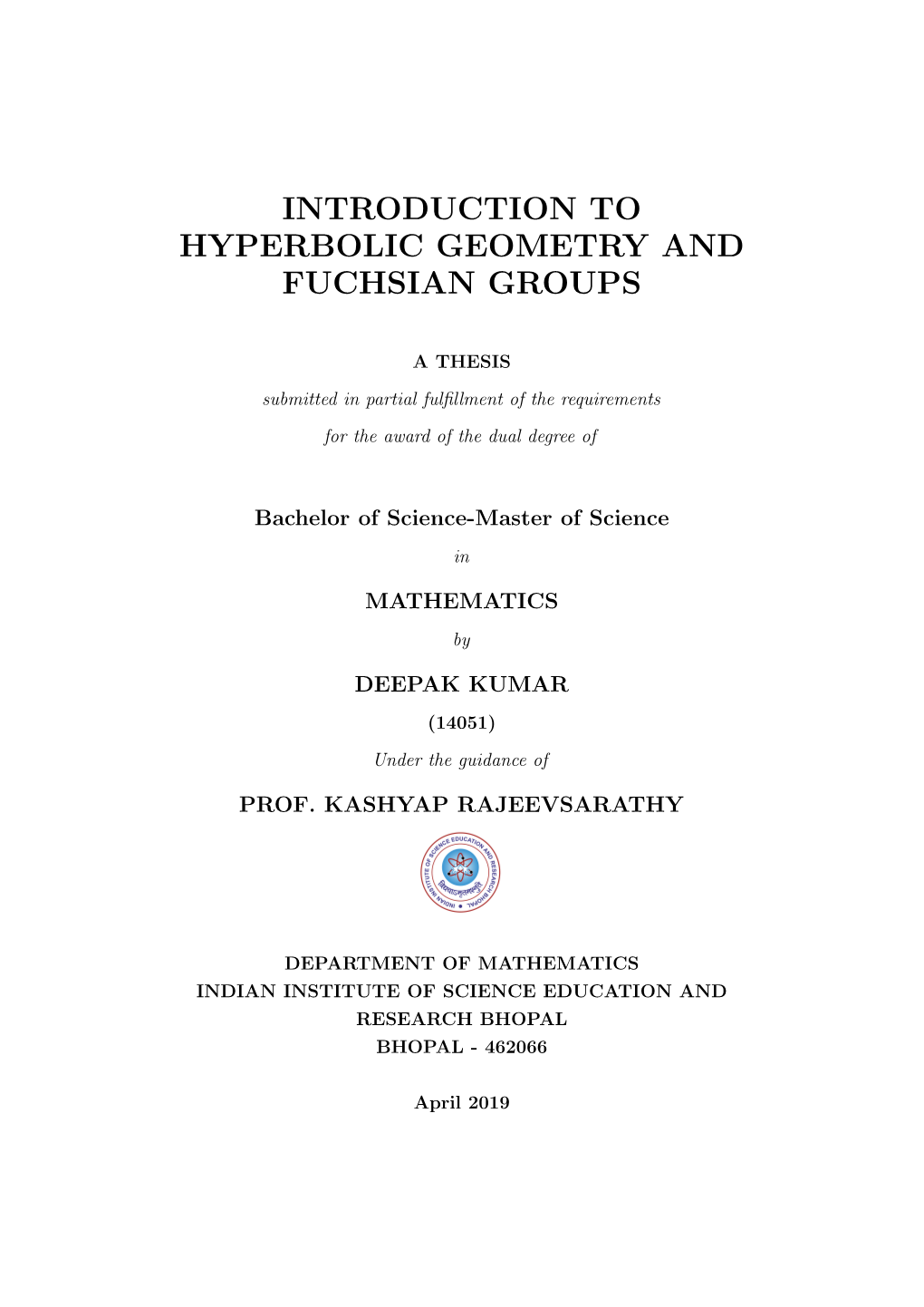 Introduction to Hyperbolic Geometry and Fuchsian Groups