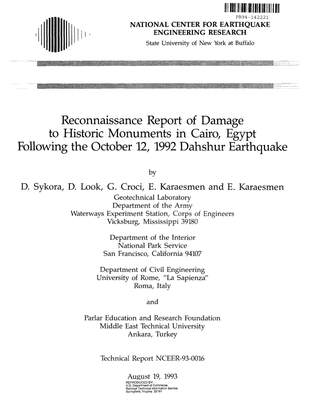 Reconnaissance Report of Damage to Historic Monuments in Cairo, Egypt Following the October 12, 1992 Dahshur Earthquake