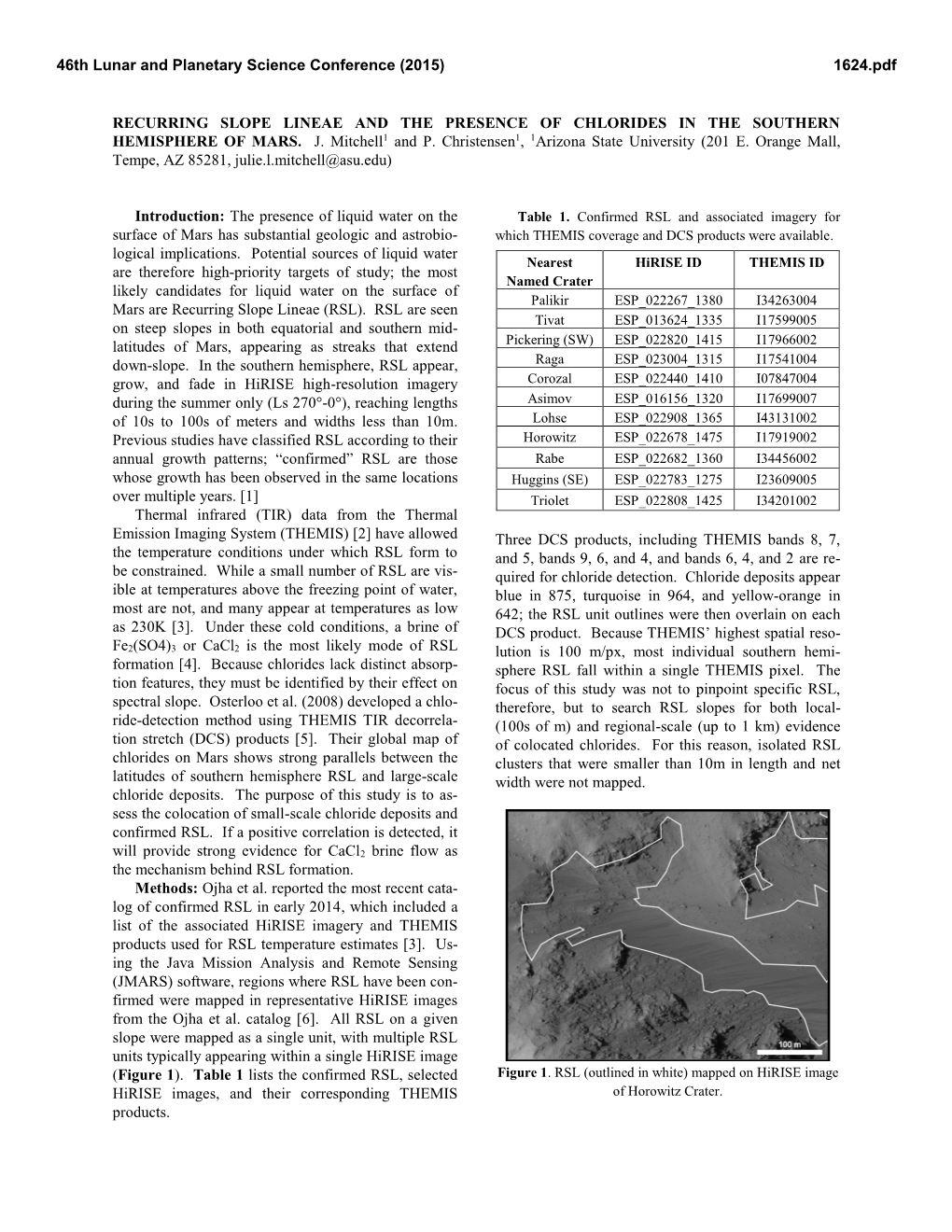 Recurring Slope Lineae and the Presence of Chlorides in the Southern Hemisphere of Mars