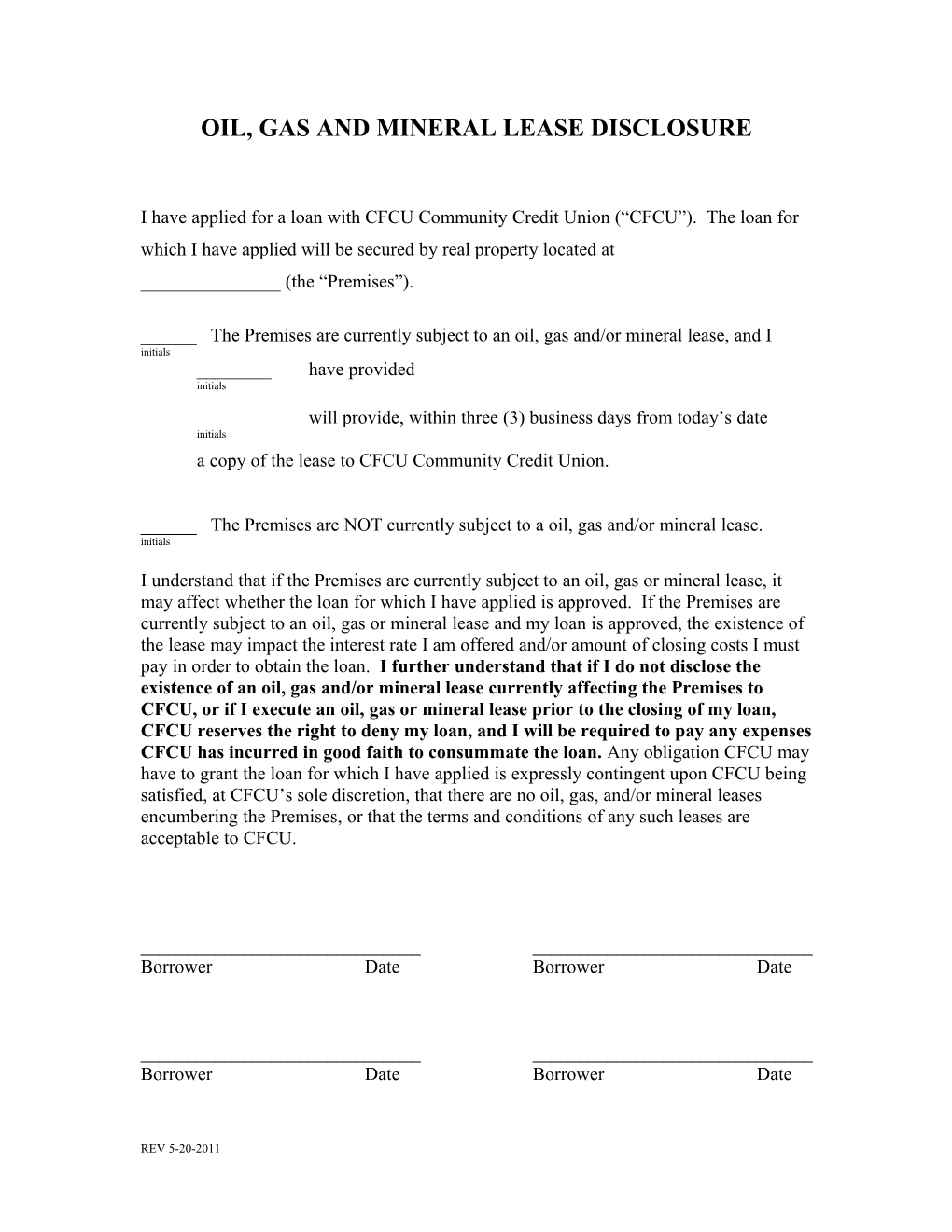 Oil, Gas and Mineral Lease Disclosure