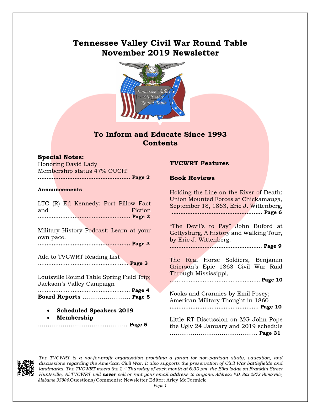 Tennessee Valley Civil War Round Table November 2019 Newsletter