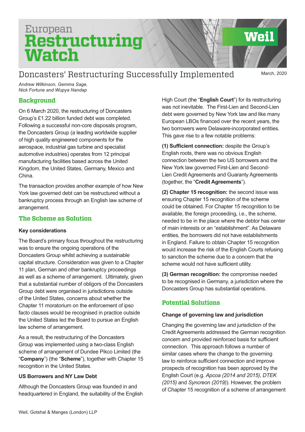 Doncasters' Restructuring Successfully Implemented