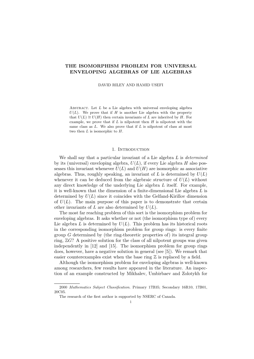 The Isomorphism Problem for Universal Enveloping Algebras of Lie Algebras
