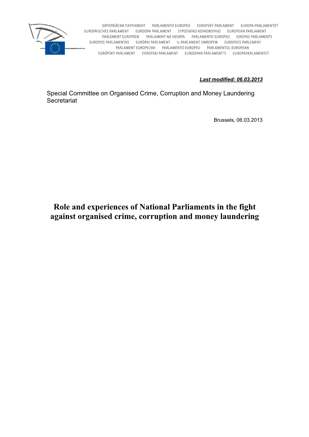 Role and Experiences of National Parliaments in the Fight Against