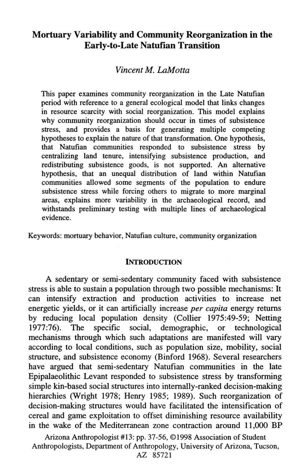 Mortuary Variability and Community Reorganization in the Early-To-Late Natufian Transition