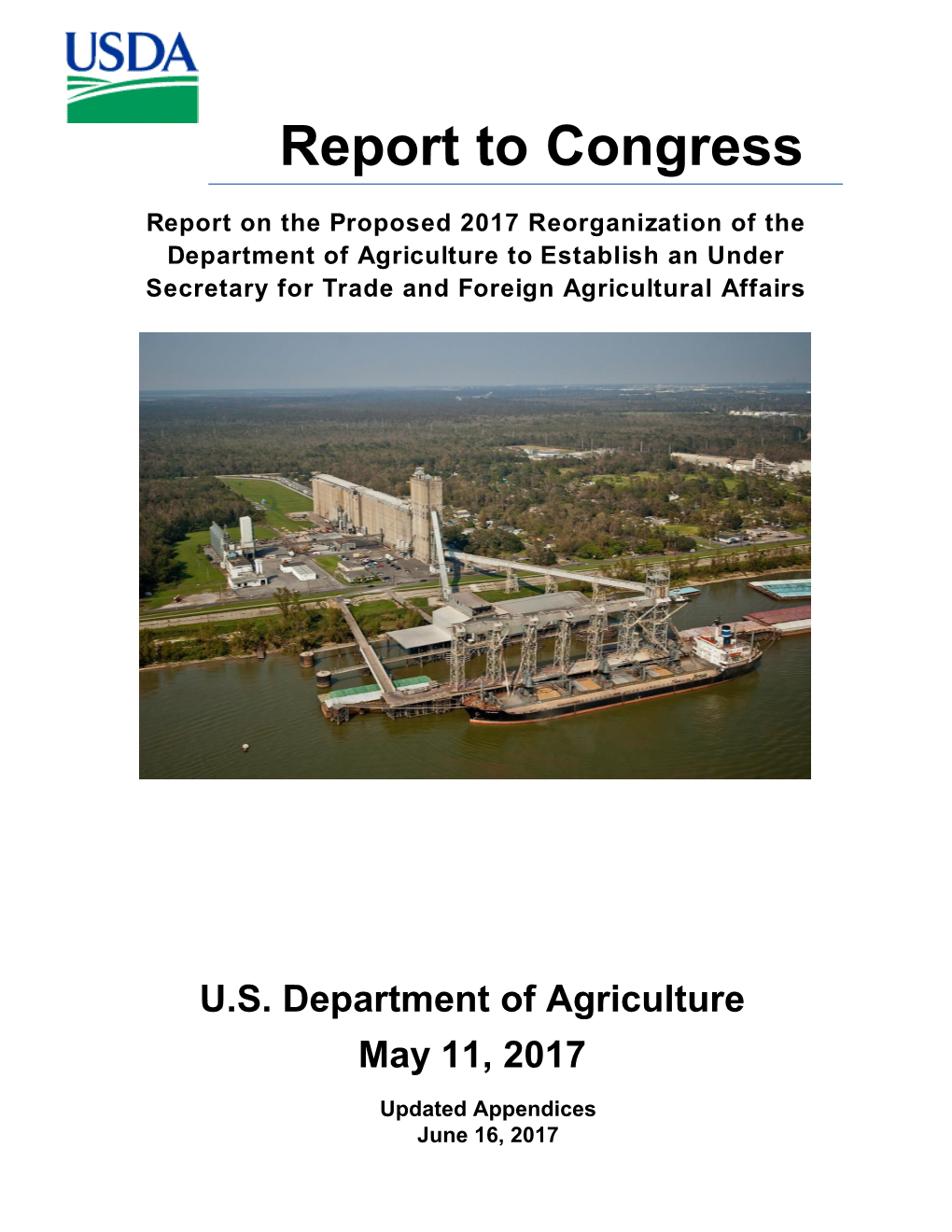 U.S. Department of Agriculture May 11, 2017 Report to Congress