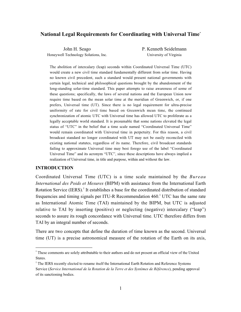 National Legal Requirements for Coordinating with Universal Time*