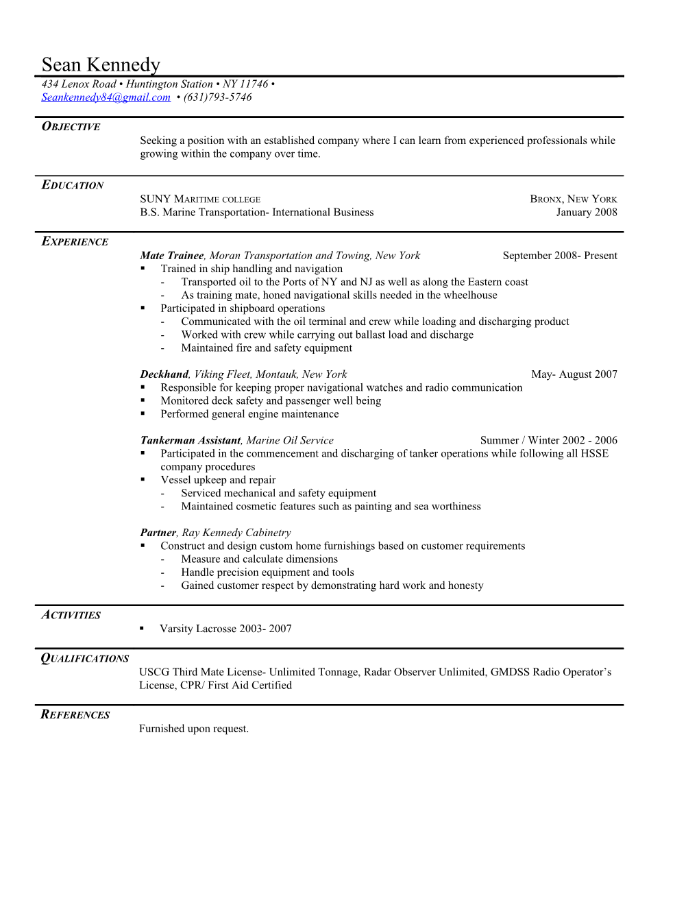 USCG Third Mate License- Unlimited Tonnage, Radar Observer Unlimited, GMDSS Radio Operator