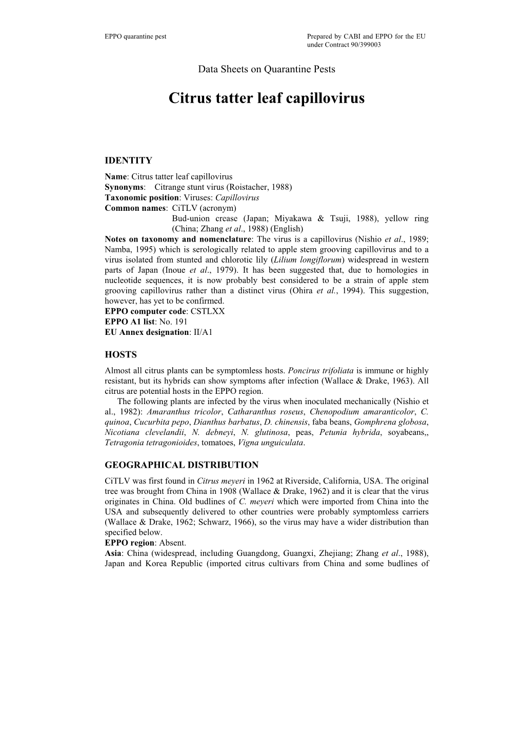 Data Sheet on Citrus Tatter Leaf Capillovirus